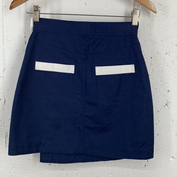 BLDWN size 0 Alexis Nocturnal Navy Asymmetrical Hem Wrap Button Mini Skirt - Picture 7 of 12